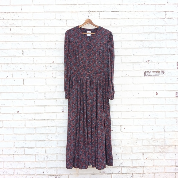 Vintage Laura Ashley Wool Blend Dress Floral Maxi - Picture 2 of 7